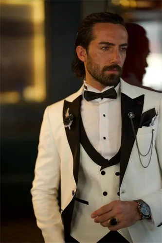 Vista 5 de Wangyue Traje de esmoquin de 3 piezas para hombre, chaleco de doble botonadura, trajes de boda para hombres, fiesta de graduación, traje de esmoquin