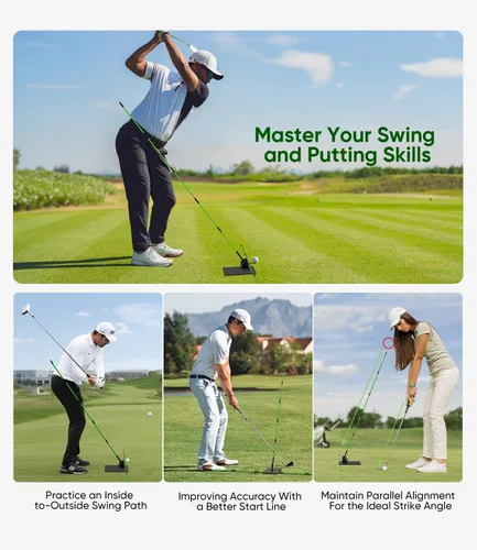 Vista 6 de BKF Juego de palos de alineación de golf y soporte de ángulo con bolsa portátil, entrenador de swing de golf, práctica de entrenamiento de golf