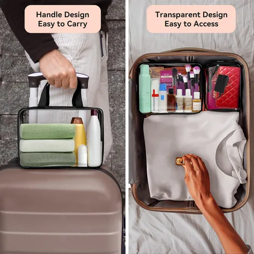 Vista 4 de TISRATOK Neceser de maquillaje transparente de viaje de 10 piezas, plástico PVC cosmético aprobado por la TSA Kit organizador con bolso con Negro