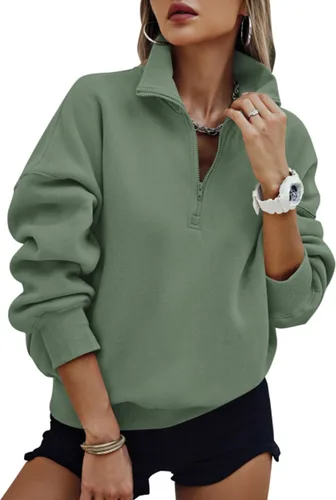 Vista 11 de PRETTYGARDEN Sudaderas de gran tamaño con media cremallera para mujer, sudaderas con capucha de forro polar 2025 de manga larga a la moda, tops