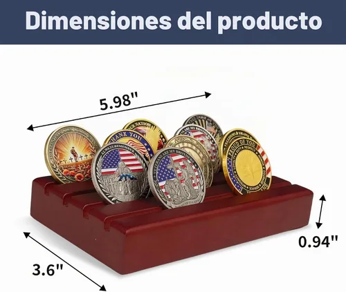 Vista 5 de ASmileIndeep Expositor de monedas de desafío militar pequeño de madera maciza, soporte para monedas con capacidad para 10-12 monedas, soporte