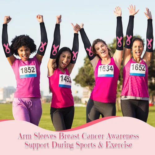 Vista 4 de Zhehao 24 pares de mangas de compresión para brazo para concientización sobre el cáncer de mama, manga deportiva para béisbol, fútbol, mujeres