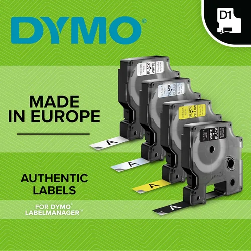Vista 2 de DYMO 43613 D1 Cinta de etiquetas extraíble de poliéster, 1/4 pulgadas x 23 pies, negro sobre blanco