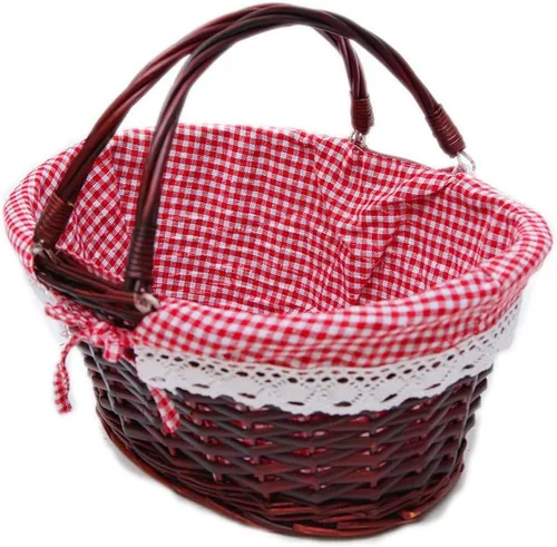 Vista 3 de OYPEIP Cesta de mimbre ovalada con asas dobles abatibles y forro extraíble, para regalos o picnic