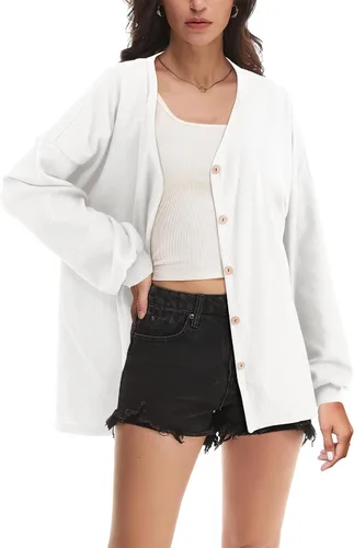 Vista 2 de Beluring Women's Shirts V Neck Long Sleeve Waffle Knit Button Up Tunic Tops Blouse