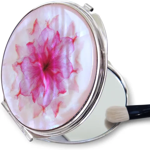 Vista 2 de MADDesign Mother of Pearl Espejo de viaje compacto para maquillaje (pétalos de flores rosa)