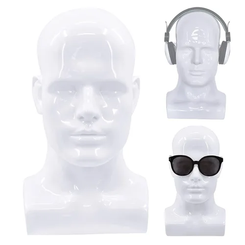 Vista 10 de FanLin Cabeza de maniquí masculino profesional para exhibir pelucas, sombreros, máscara de auriculares, gafas de sol, joyería y soporte de Azul