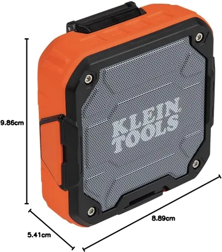 Vista 13 de KLEIN TOOLS AEPJS2 - Altavoz Bluetooth con tira magnética y gancho, recargable, inalámbrico y compatible con Aux, manos libres, tiempo