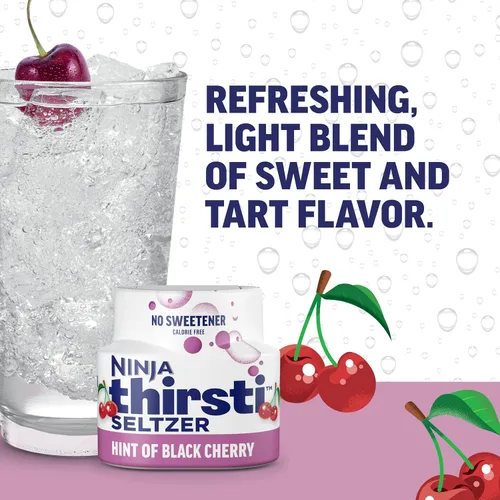 Vista 3 de Ninja Thirsti Gotas de Agua Saborizada, SELTZER Cereza Negra, Agua Espumosa Crujiente y Refrescante, Cero Calorías, Cero Azúcar, Cero Edulcorantes