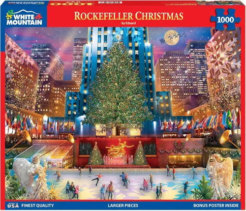 Vista 2 de White Mountain Rompecabezas de 1000 Piezas de Invierno Navidad Vacaciones para Adultos y Niños 24"x30" Piezas Grandes - Navidad Rockefeller
