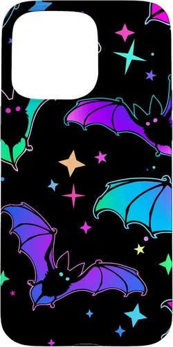 Vista 28 de iPhone 16 Gótico Bat Halloween Patrón Spooky Bats Lover Regalo en funda negra