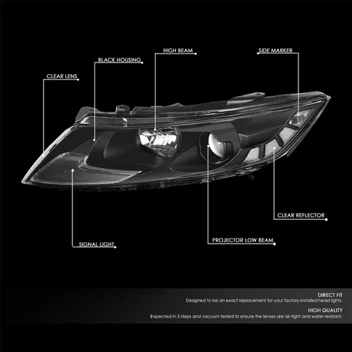 Vista 2 de DNA MOTORING HL-OH-KOPT11-BK-CL1 - Par de faros halógenos reflectores transparentes negros compatibles con modelos híbridos Optima Exclude