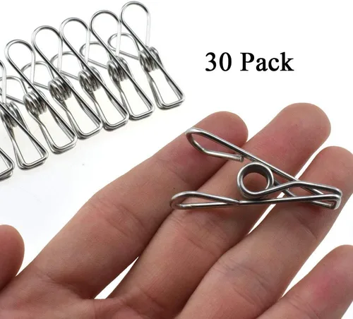 Vista 6 de HAHIYO Pinzas para la ropa, de acero inoxidable, no se oxidan, agarre fuerte en viento fuerte, 1.7 pulgadas, paquete de 30 unidades, pequeños, no se