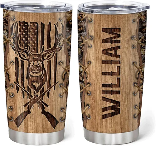 Vista 9 de Hyturtle Regalos personalizados de caza para hombres, vaso de caza de ciervos, taza de café de viaje de 20 onzas, acero inoxidable, regalo del día