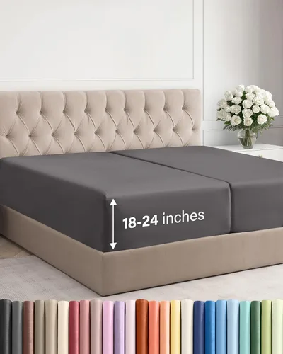 Vista 150 de Sábana bajera ajustable extra profunda Twin XL – Sábana bajera individual de lujo de hotel solamente – Se adapta fácilmente a colchones de 18 a 24