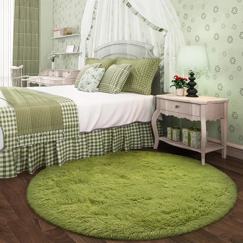 Vista 9 de Gifeas Alfombra redonda verde para dormitorio de niñas, alfombra circular esponjosa de 4 x 4 pies para decoración de habitación de niños, alfombra