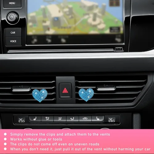 Vista 6 de Ziciner 2 dijes con forma de corazón brillante para ventilación de automóvil, con forma de corazón, clip de salida de aire acondicionado con Azul