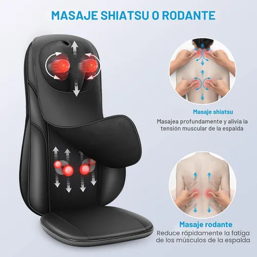 Vista 3 de COMFIER Masajeador Shiatsu de espalda con calor, almohadilla de masaje para silla con amasado profundo y masaje giratorio, masajeador para silla