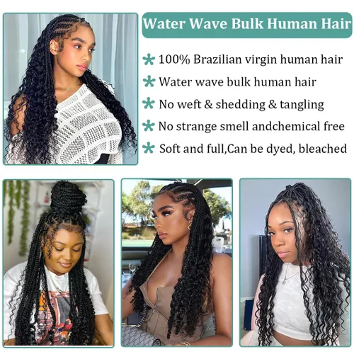 Vista 4 de Cabello humano trenzado para trenzas bohemias, cabello humano trenzado, sin trama, húmedo y ondulado, extensiones de cabello humano trenzado