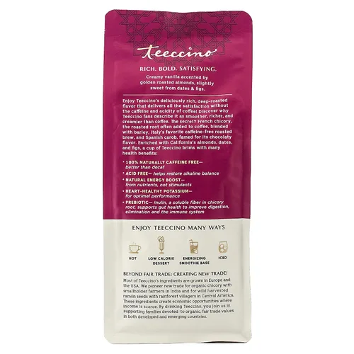 Vista 2 de Teeccino Paquete variado de café de hierbas, nuez de vainilla, tostado francés, chocolate con maca, café molido a base de hierbas que es prebiótico