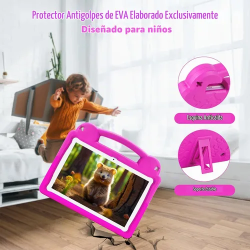 Vista 7 de Tableta para niños de 10 pulgadas, Android 15 para niños, WiFi 6, Octa-Core, 8 GB de RAM 64 GB ROM, 5000 mAh, GMS, tabletas Android con control Rosa