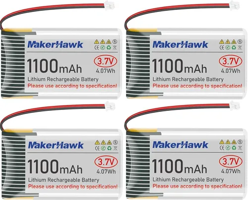 Vista 8 de MakerHawk Batería LiPo de 3.7 V 1100 mAh recargable 1S 102540 Batería de polímero de litio con placa de protección cinta de goma aislada, enchufe