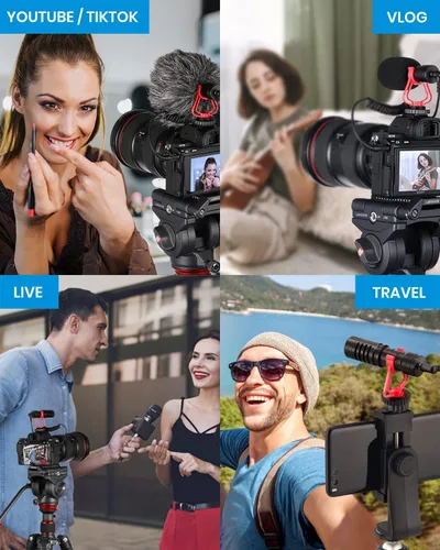 Vista 6 de Moukey MCM-1 - Micrófono para cámara réflex digital, cámara de vídeo externa con micrófono para teléfono, smartphone, Vlogging, Canon/Nikon/Sony