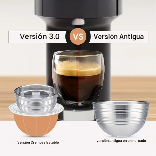 Vista 4 de Sesama Cápsula de café de acero inoxidable compatible con VERTUO NEXT y POP New Model & VertuoPlus y Delonghi ENV135S - Soporte para cápsulas