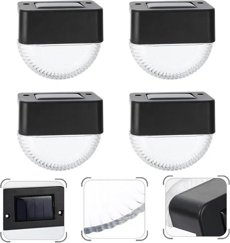 Vista 5 de OSALADI 4 Pcs Black Solar Fence Lights Outdoor Wall Lamps Energy-Saving LED for Garden Patio Deck Step Lighting