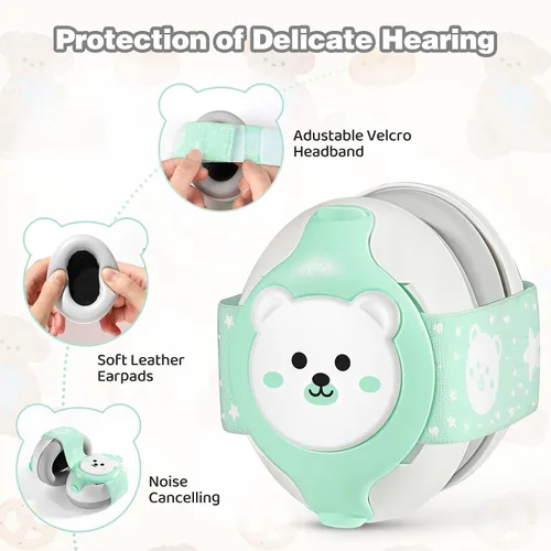 Vista 2 de Orejeras para bebé, Auriculares para bebés con cancelación de ruido, protección auditiva infantil con diadema ajustable, auriculares para bebés a
