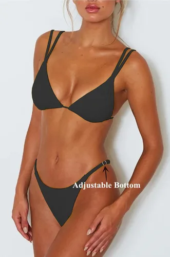 Vista 2 de Bikini sexy de dos piezas, con tirantes dobles, para mujer, traje de baño en triángulo