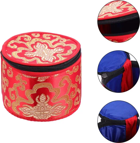 Vista 8 de Bolsa tibetana con cremallera para cuenco de meditación budista, soporte portátil de viaje al aire libre, caja de almacenamiento de 4.7 x 3.7 in