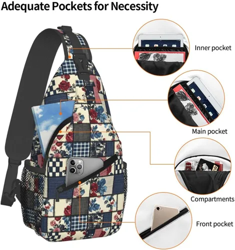 Vista 4 de Small Crossbody Bags for Women Men - Vintage Plaid Rose Print Adjustable Shoulder Bag Fanny Packs Belt Sling Bag Crossbody Purses Backpack for
