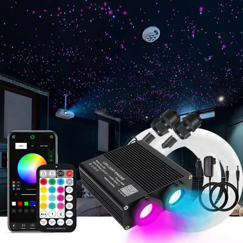 Vista 12 de AKEPO - Kit de luces de fibra óptica activadas por música de tamaño pequeño para automóvil y hogar, de 32 W, de doble puerto, de diferentes