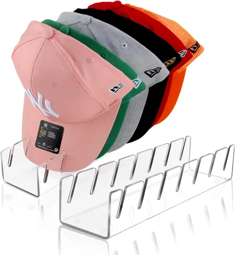 Vista 10 de Soporte para sombreros de béisbol, paquete de 2 sin instalación, organizador de sombreros acrílico para 14 gorras de béisbol, organizador