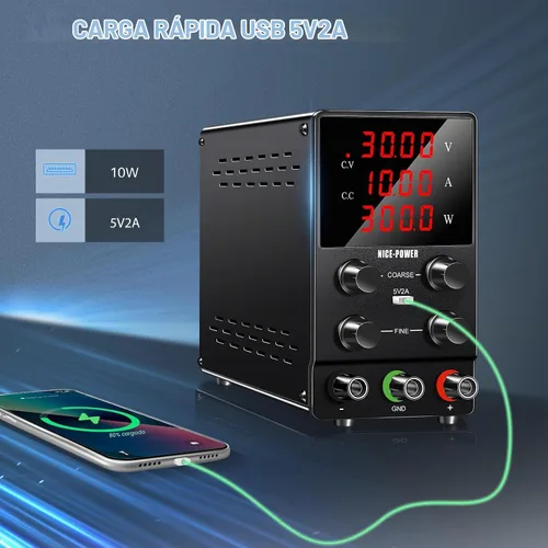 Vista 5 de NICE-POWER Fuente de alimentación CC variable: 30V 10A Fuente de alimentación de conmutación ajustable regulada de alta precisión con pantalla LED