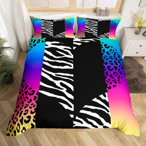Vista 14 de Juego de funda de edredón con estampado de leopardo abstracto, tamaño individual, juegos de ropa de cama de piel de guepardo negro y gris