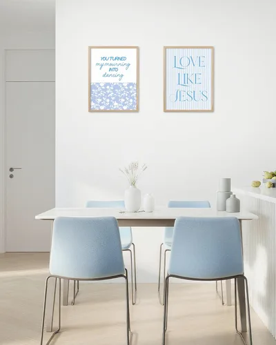 Vista 8 de HesenDot Blue Coquette Bible Verbs You Turned My Mourning into Dancing - Juego de 1 12x16 Inch, You Turned My Mourning into Dancing Blue Canvas