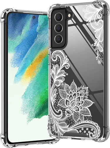 Vista 9 de KIOMY Funda transparente para Samsung Galaxy S21 FE 5G a prueba de golpes, carcasa rígida + parachoques de TPU flexible, 3 capas en 1 con 2 paquetes