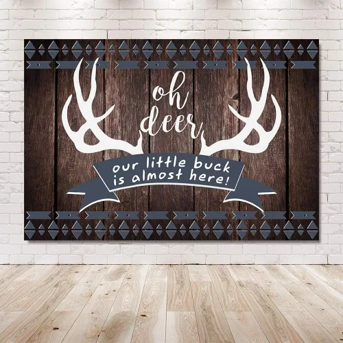 Vista 6 de MEHOFOND 7 x 5 pies rústico Oh Deer Baby Shower fondo de madera It's a Boy Buck On The Way Baby Shower Antlers Woodland telón de fondo decoración