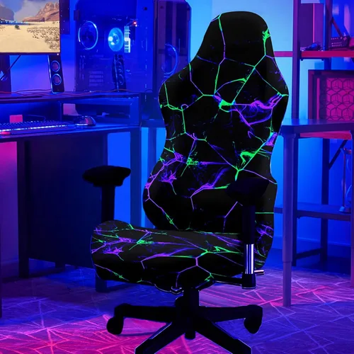 Vista 9 de Blacklight - Funda para silla de juegos – Funda para silla de juegos electrónicos de dragón neón reactivo a los rayos UV, protector de silla