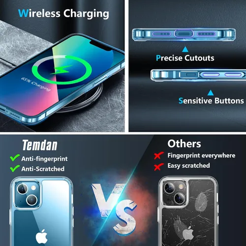 Vista 5 de Funda transparente para iPhone 13 Mini, [antiamarilleo] Paquete de 2 [protector de pantalla de vidrio templado] Funda protectora delgada pero a