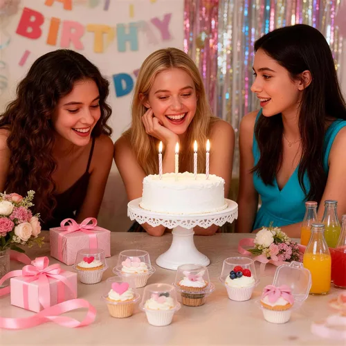 Vista 7 de 50 cajas de plástico individuales para cupcakes, portador de cupcakes con tapa hermética conectada para fiestas