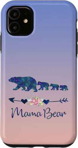 Vista 8 de Teal Blue Purple Floral Mama Bear Three Cubs Blue Pink Case for iPhone 17