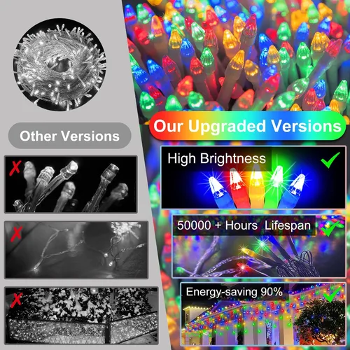 Vista 8 de Luces de Navidad de carámbano para exteriores, 60 pies, 612 luces LED con 136 gotas, 12 modos, regulable, temporizador y resistente al agua, 29 V