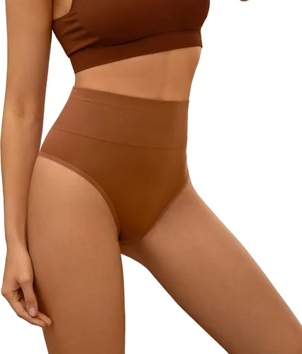 Vista 4 de DEANGELMON Tangas de cintura alta sin costuras para mujer, ropa interior elástica para entrenamiento