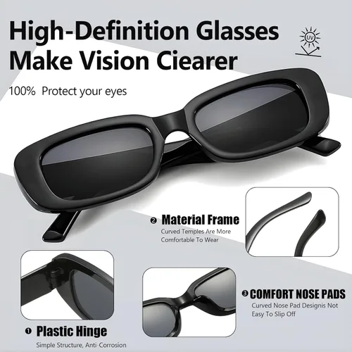 Vista 8 de Lentes de sol rectangulares a granel para mujer, retro, pequeños, de los años 90, Y2K, para despedida de soltera