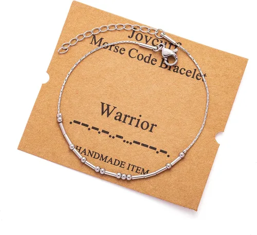 Vista 45 de JoycuFF Pulseras inspiradoras de código morse para mujeres, cuentas de plata, joyería con mantra de motivación, regalos para ella