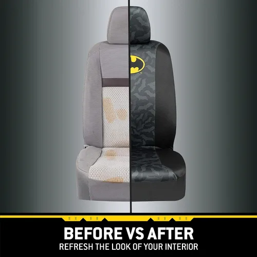 Vista 7 de BDK Warner Bros DC Comics Batman - Fundas de asiento delantero y almohadillas para cinturón de seguridad, ajuste universal para camiones, SUV