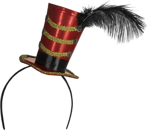 Vista 2 de Circus Ringmaster Majorette Mini sombrero de cóctel con accesorio de disfraz de plumas